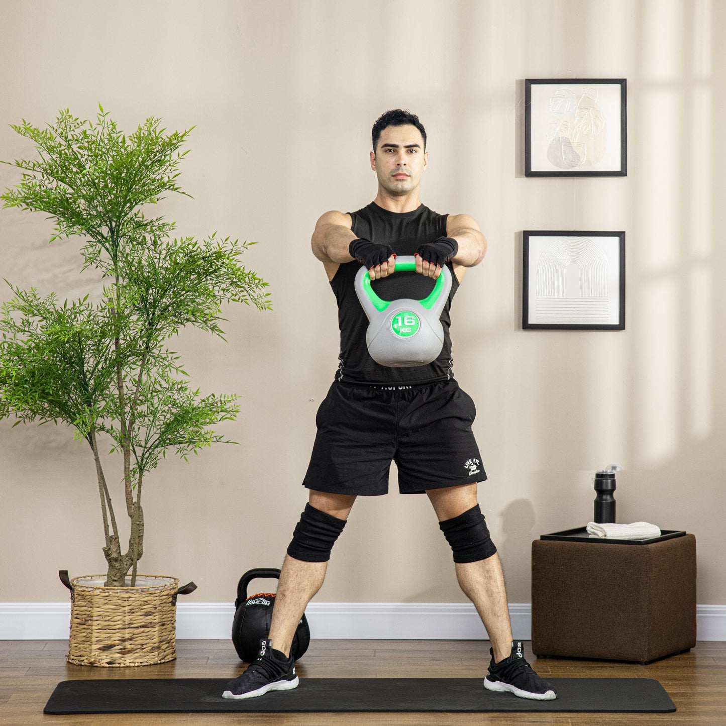 Kettlebell, 16kg Kettle Bells with Handle for Home Gym Weight Lifting and Strength Training, Green and Grey