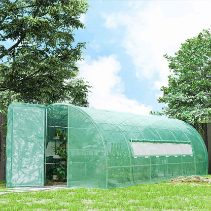 Large Polytunnel Walk In Greenhouse, Plant Gardening Tunnel Green House with Metal Hinged Door