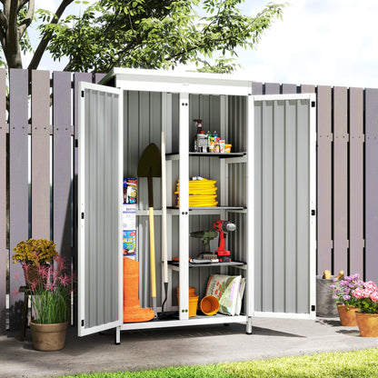 Outdoor Storage Cabinet with Removable Shelves, Garden Tool Shed with Asphalt Roof, White and Black