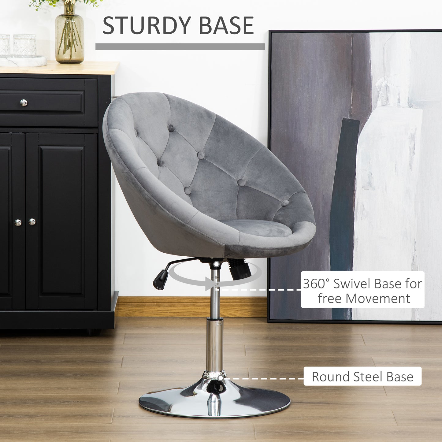 Swivel Dressing Stool, Velvet-feel Upholstered Vanity Chair