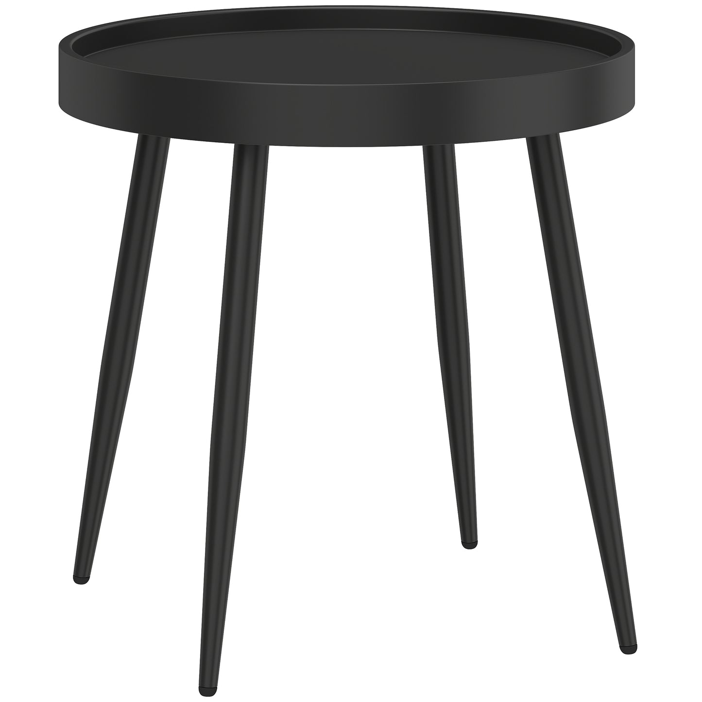49.5 cm Round Garden Table, Small Outdoor Coffee Side Table with Plastic Tray-Style Top, Metal Legs, Black