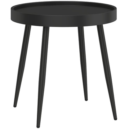 49.5 cm Round Garden Table, Small Outdoor Coffee Side Table with Plastic Tray-Style Top, Metal Legs, Black