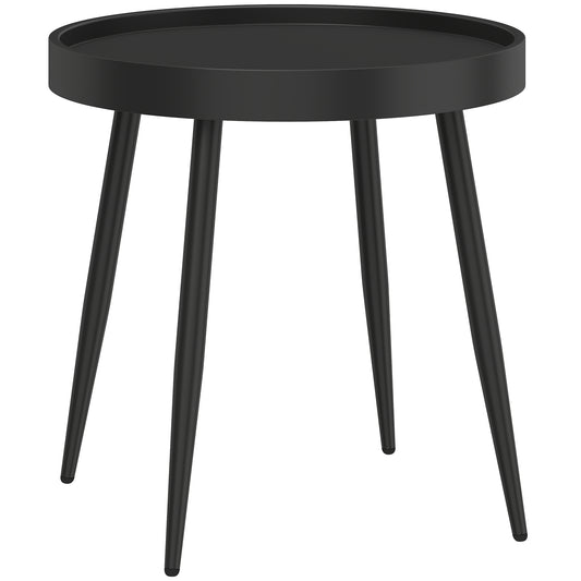 49.5 cm Round Garden Table, Small Outdoor Coffee Side Table with Plastic Tray-Style Top, Metal Legs, Black