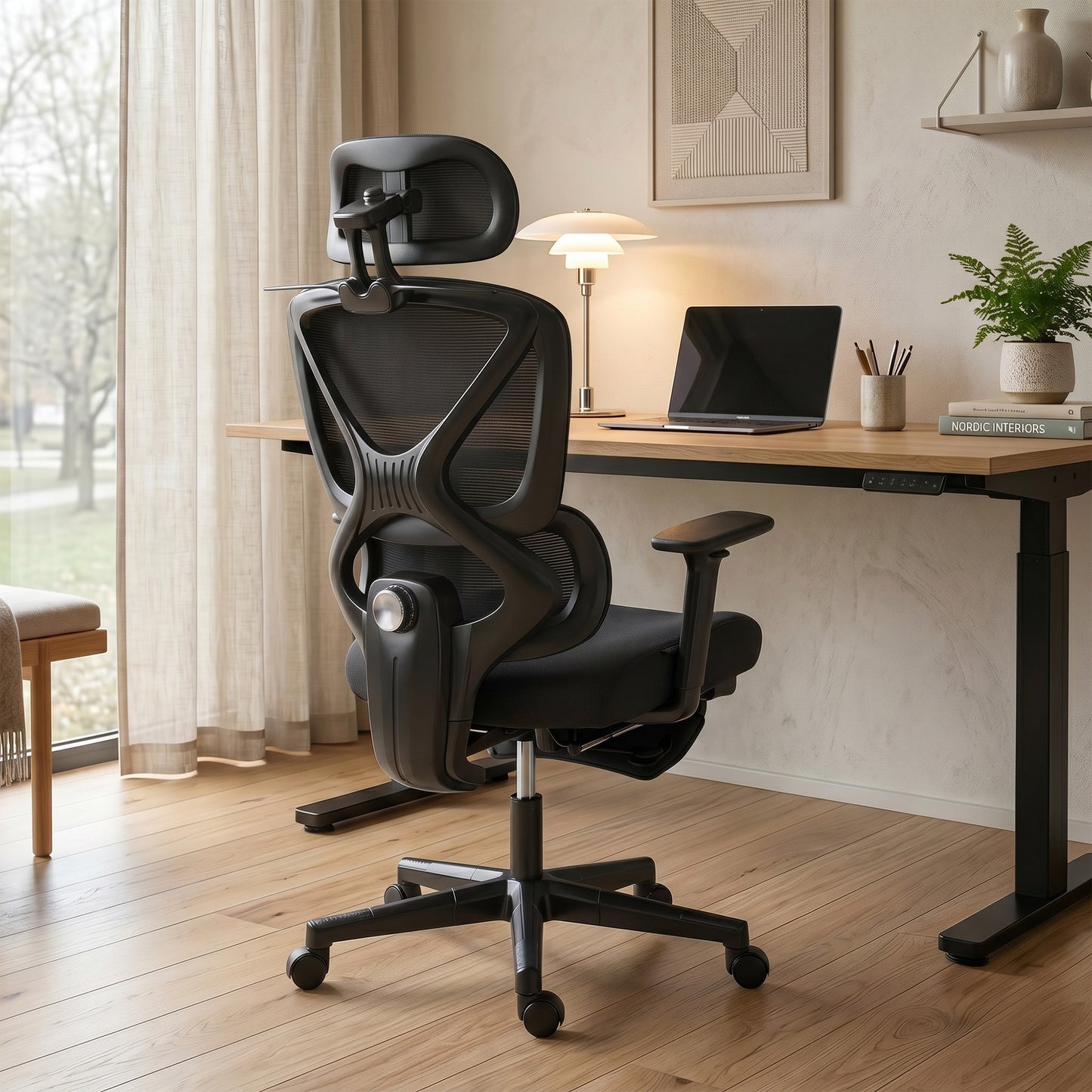 Mesh Desk Chair with 3D Armrests, Ergonomic Office Chair with Rotatable Headrest, Black