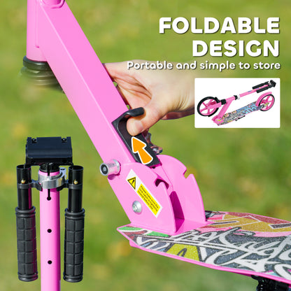 Foldable Kids Scooter with Adjustable Handlebar, 200mm Big Wheel, Rear Fender Brake, for Ages 6-12 Years, Pink
