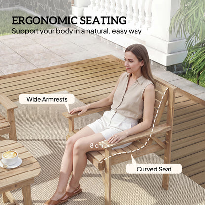 4 Piece Wooden Garden Furniture Set, Outdoor Garden Sofa Set with 2 Armchairs, Loveseat and Coffee Table, Natural Wood