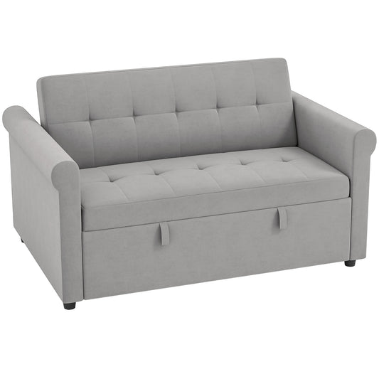 Two-Seater Velvet-Feel Sofa Bed - Grey
