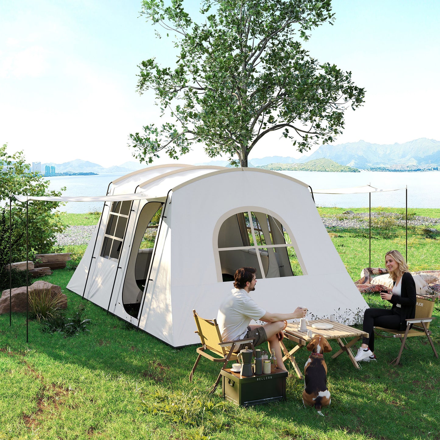 4 Man Tunnel Tent, Family Camping Tent with Porch, Bedroom and Living Area, Sewn in Groundsheet, 3000mm Waterproof