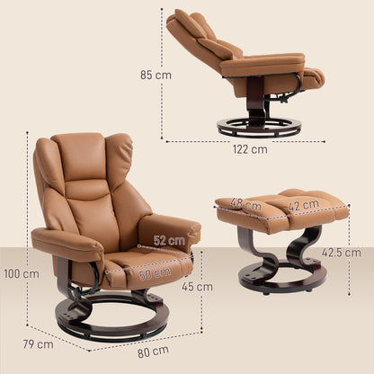 Faux Leather Reclining Chair and Footstool - Brown