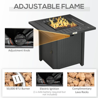 Rattan-style Propane Gas Fire Pit Table with 40,000 BTU Burner, Square Smokeless Firepit Patio Heater with Thermocouple