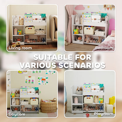 Kids Toy Storage Unit, Bear Design Kids Bookshelf and Toy Organiser, for Bedroom, Nursery, Playroom, White