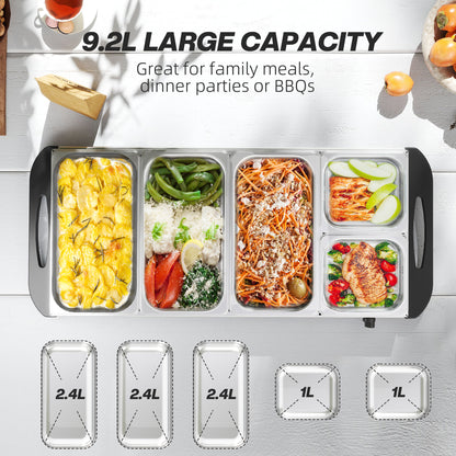 5 Tray Electric Food Warmer Buffet Server with Warming Plate, Cool Touch Handles, Adjustable Temperature, 300W