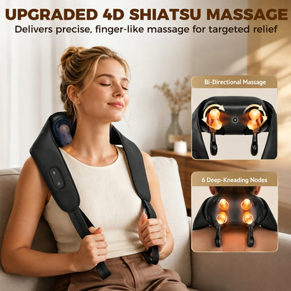 Cordless Neck Massager with Heat, Deep Tissue 4D Shiatsu Neck and Shoulder Massager for Car Home, Gifts for Men Women