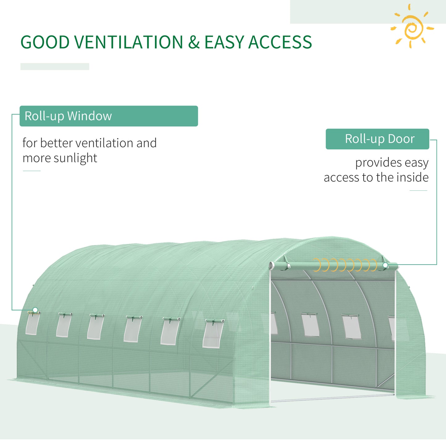 6 x 3 x 2 m Polytunnel Greenhouse with Roll-up Door and 12 Mesh Windows
