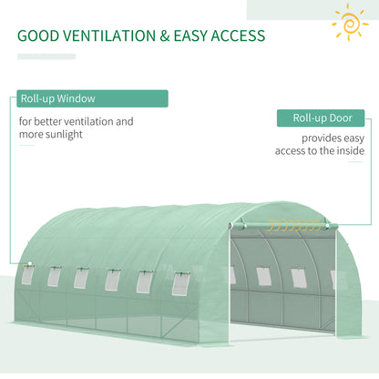 6 x 3 x 2 m Polytunnel Greenhouse with Roll-up Door and 12 Mesh Windows