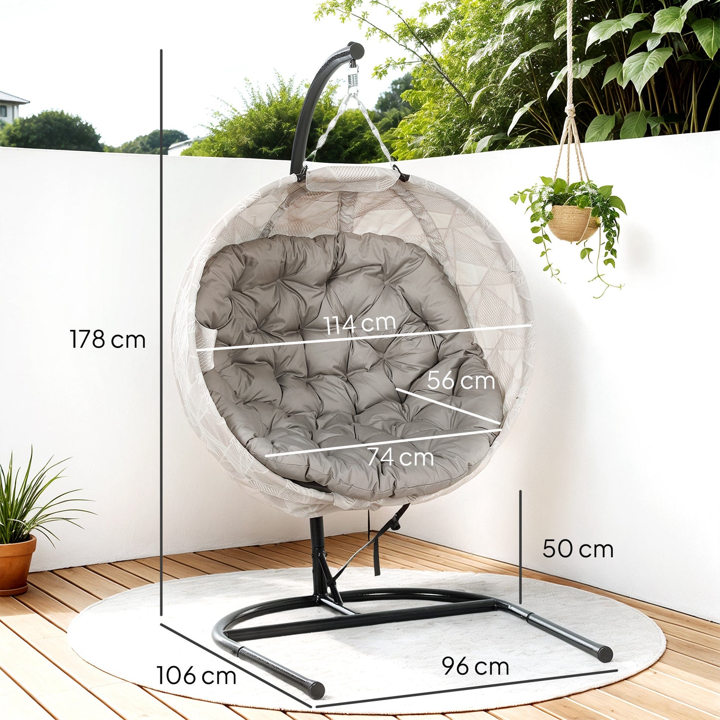 Hanging Egg Chair Outdoor Indoor Garden Swing Chair with Folding Basket, Garden Hanging Chair with Stand, Thickened Cushion