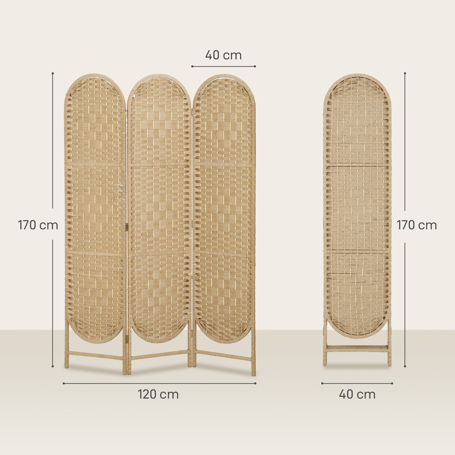 Freestanding Privacy Screen, 3 Panel Folding Room Divider for Living Room, Bedroom and Office, Natural Wood Finish