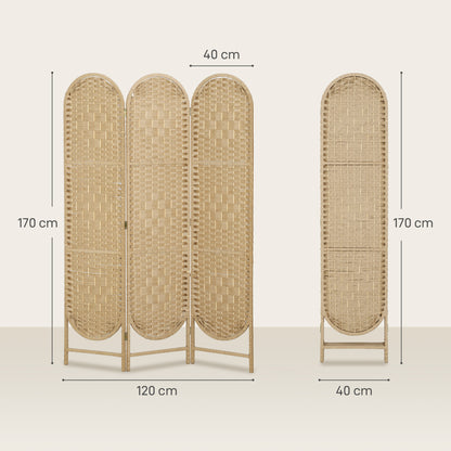 Freestanding Privacy Screen, 3 Panel Folding Room Divider for Living Room, Bedroom and Office, Natural Wood Finish