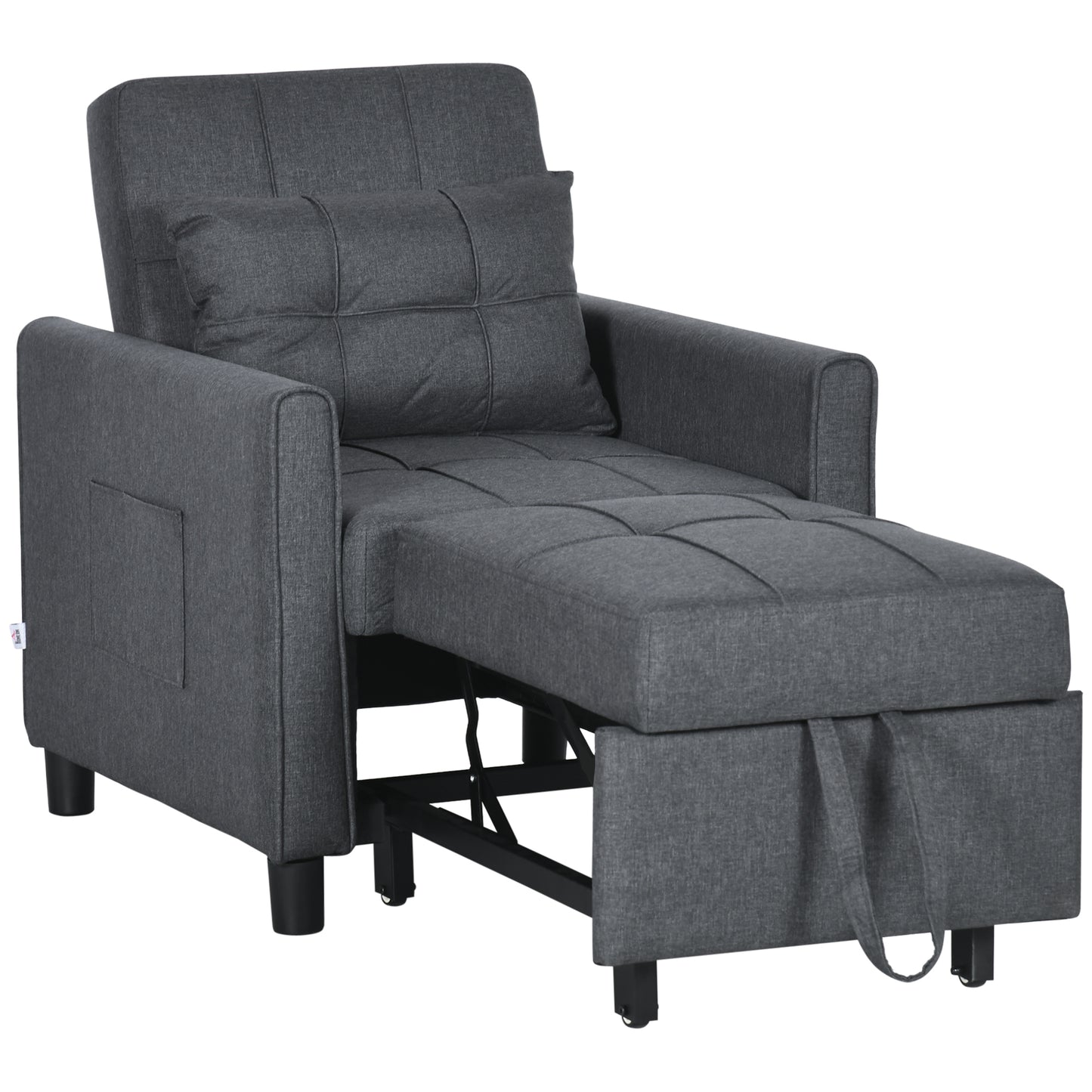 3-In-1 Linen-Look Single Chair Bed with Adjustable Back & Eucalyptus Wood Sofa Frame - Grey