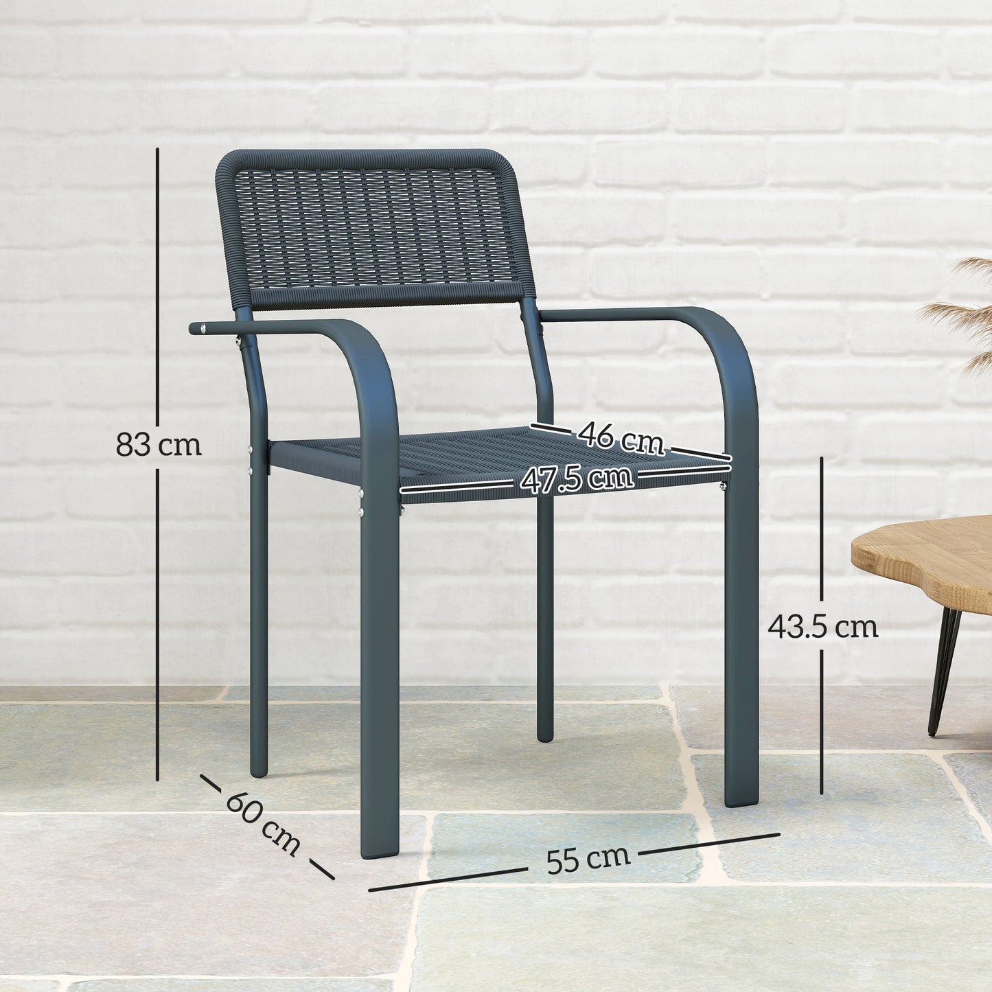 Garden Chairs Set of 4, Stackable Rattan Effect Dining Chairs with Armrest