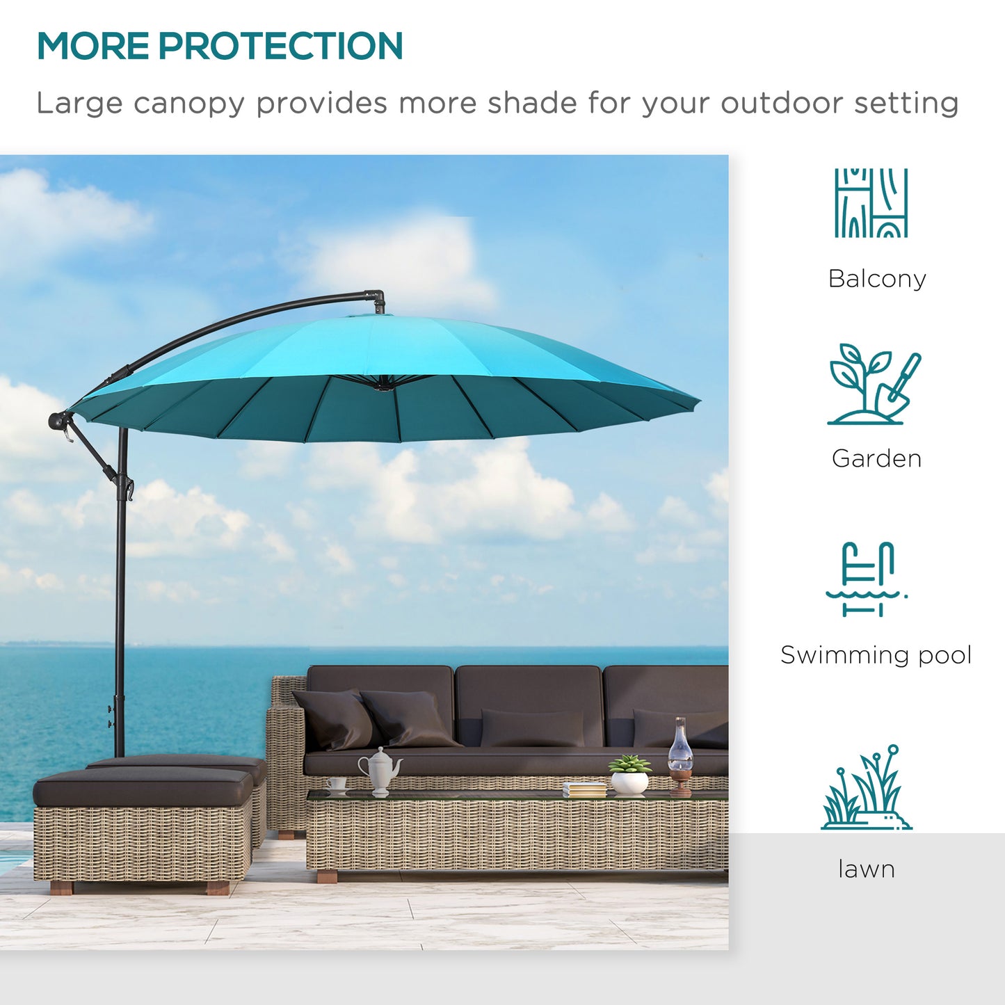 3(m) Cantilever Umbrella 18 Ribs & Vents Adjustable Angle for Patio Green