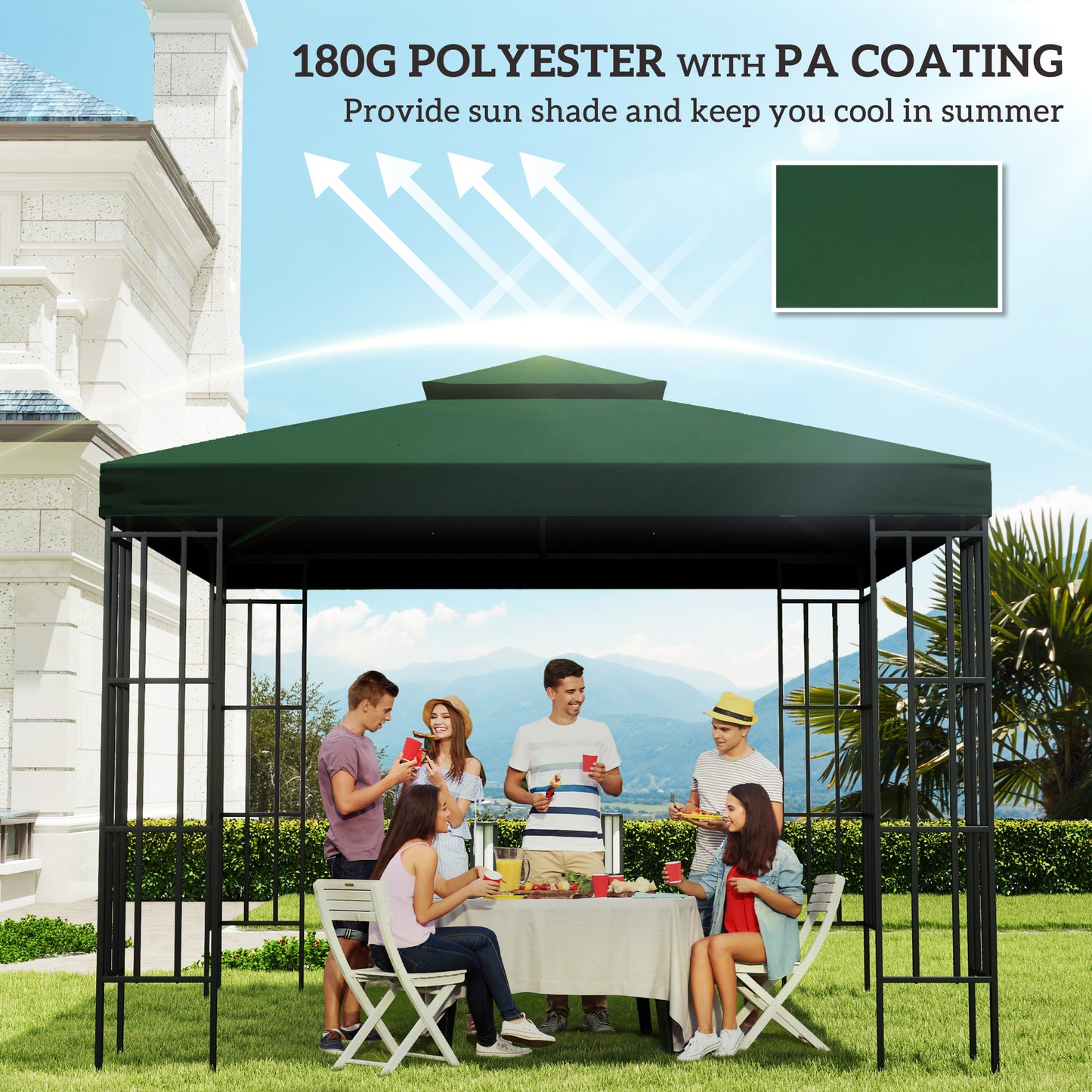 3(m) Gazebo Top Cover Double Tier Canopy Replacement Pavilion Roof Dark Green