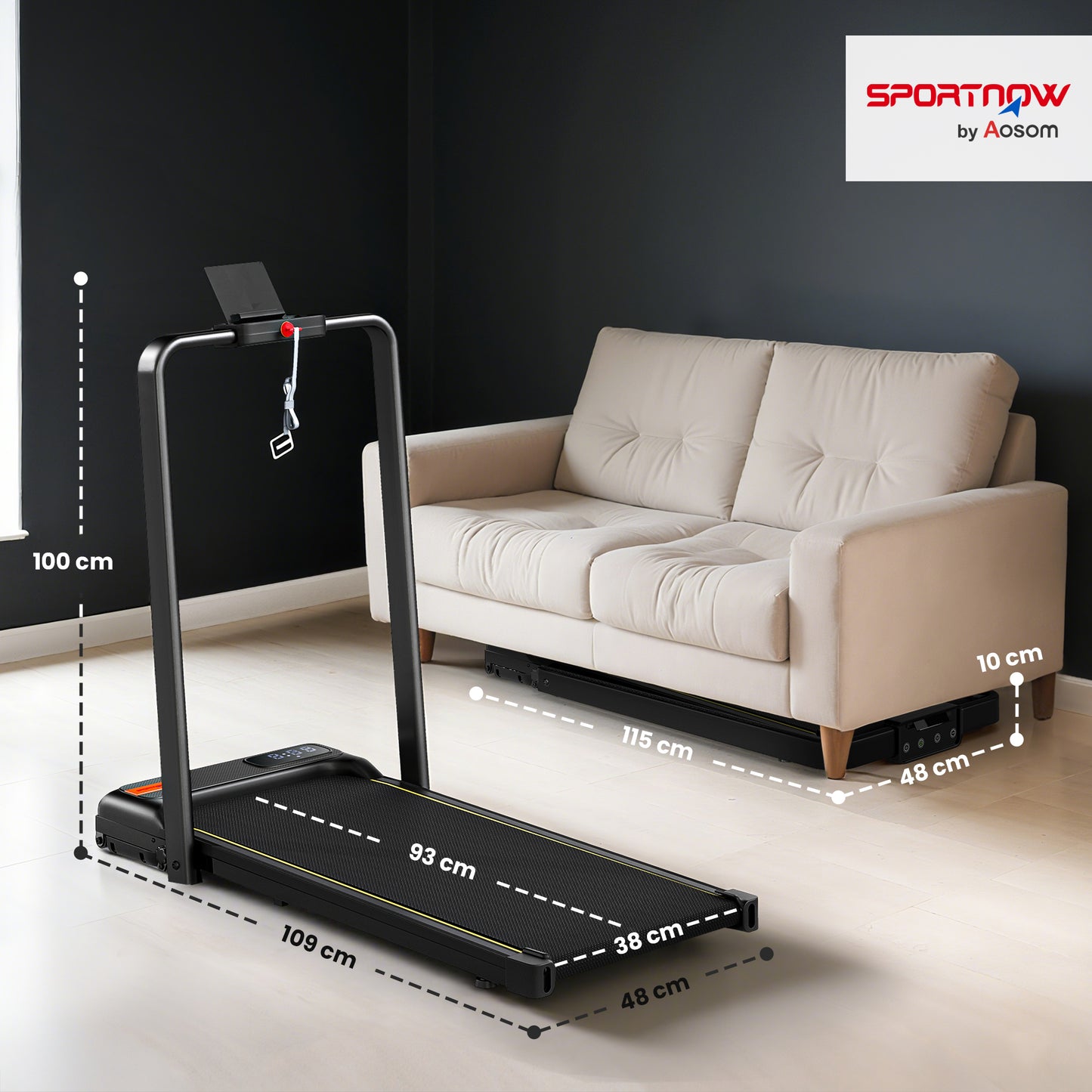 Folding Walking Treadmill, Under Desk Walking Pad with Incline, Black