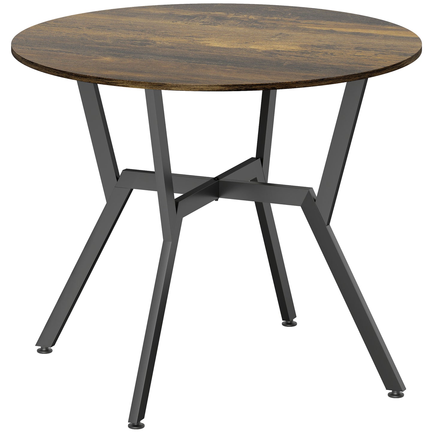 Dining Table, Round Kitchen Table with Black Legs, Anti-slip Foot Pads for Living Room, Dining Room 90 x 76 cm, Rustic Brown