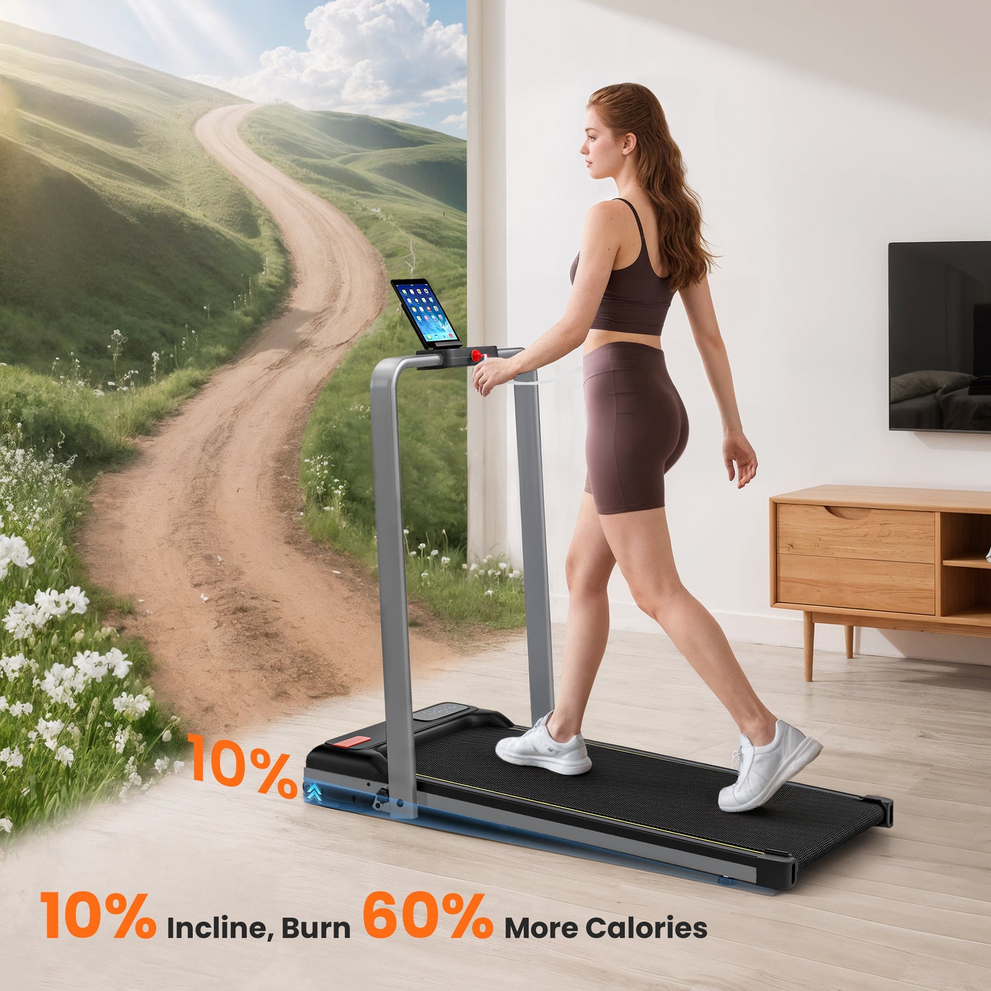 Folding Walking Treadmill, Under Desk Walking Pad with Incline, Silver Tone