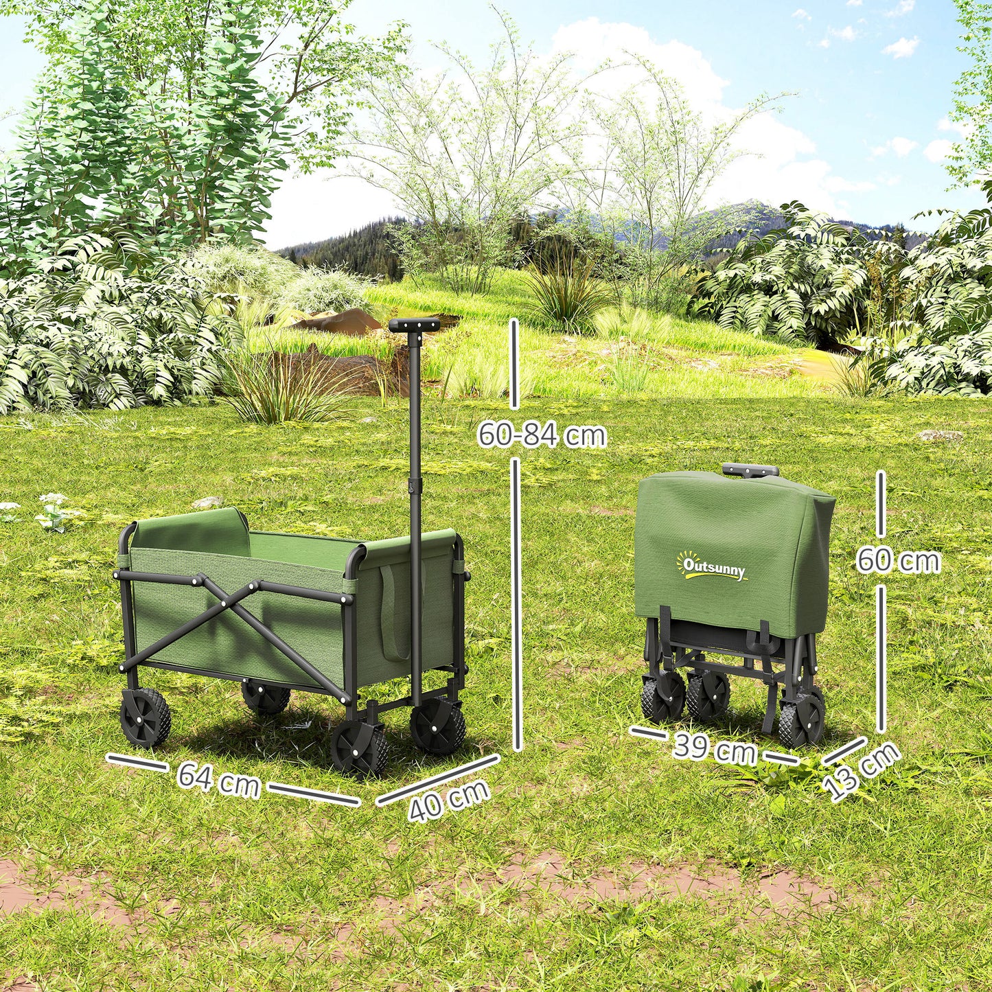 62L Festival Trolley on Wheels, Portable Small Folding Trolley Cart