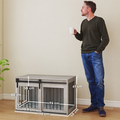 98cm Dog Crate Furniture with Removable Cushion for Large Dogs - Grey