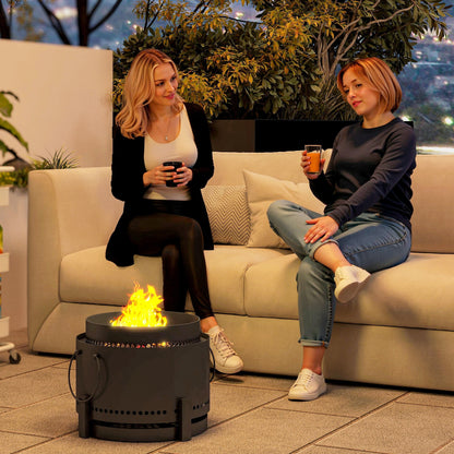Smokeless Fire Pit with Ash Catcher, 37cm Portable Wood Burning Firepit with Poker for Garden Camping Bonfire Party, Metal