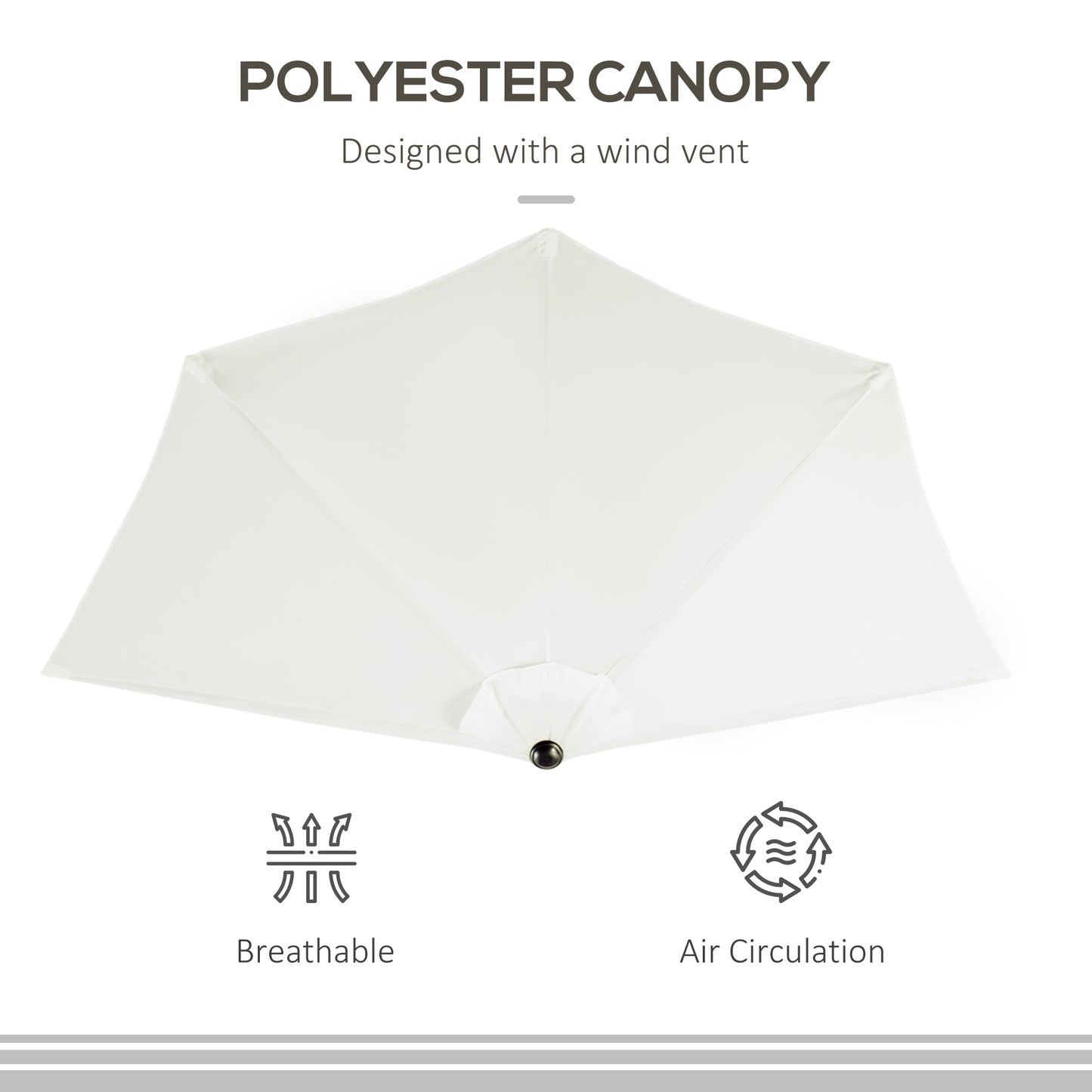 2.7m Garden Half Parasol, Outdoor Balcony Umbrella with 5 Steel Ribs, Patio Sun Shade, Cream White