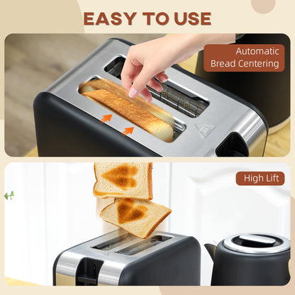 Stainless Steel Kettle and Toaster Set, 1.7L 3000W Fast Boil Kettle & 2 Slice Toaster Kitchen Set