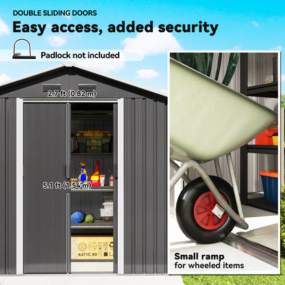 6.5x3.5ft Metal Garden Storage Shed for Outdoor Tool Storage with Double Sliding Doors and 4 Vents, Dark Grey