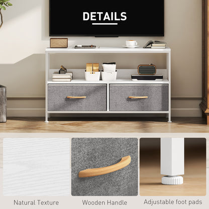 TV Stand Cabinet with 2 Foldable Drawers - White