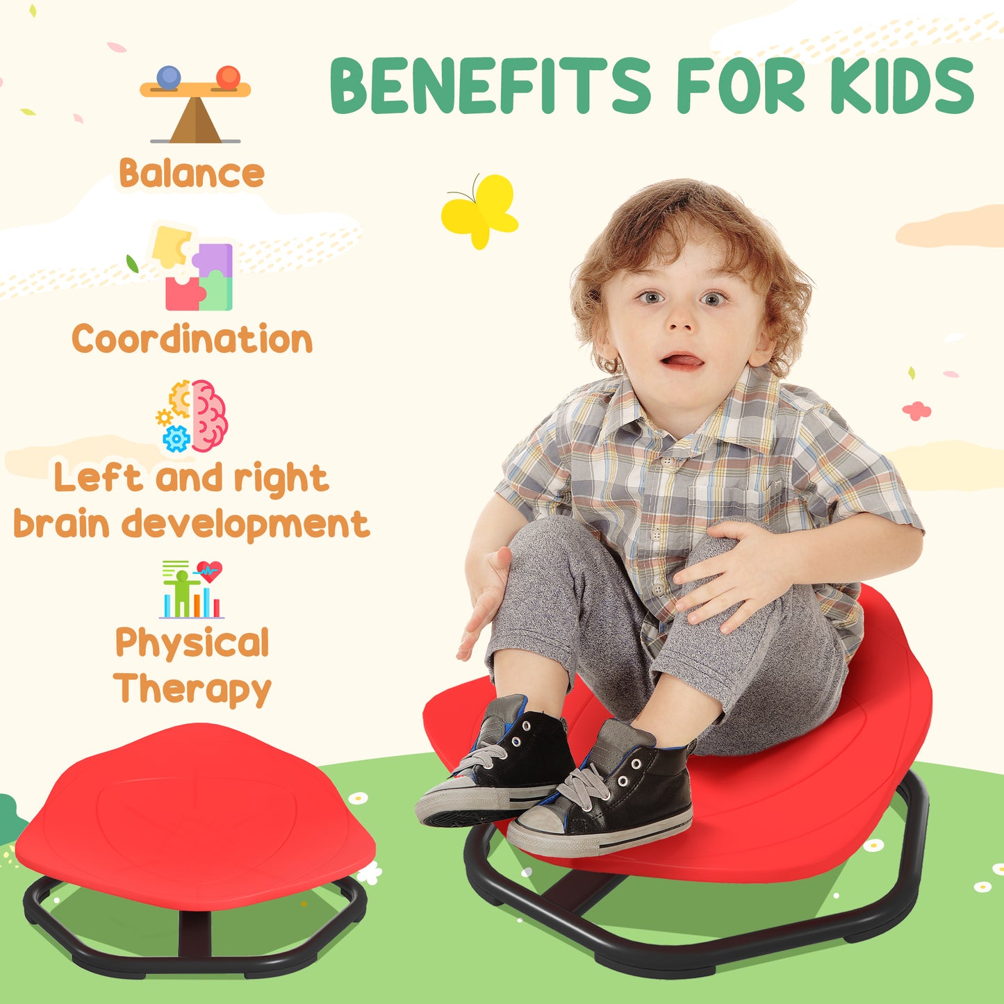 Sensory Spinning Chair for Kids, for Coordination, Balance, Red