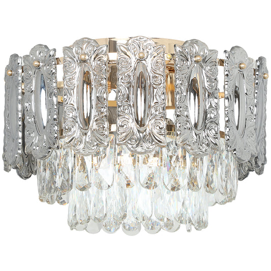 Chandelier Ceiling Light, 3-Light Flush Mount Fixture with Dual Crystal and Smoke Glass Shade
