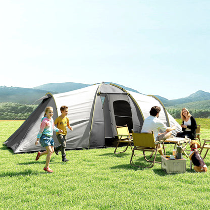 Four-Man Tunnel Tent, with Two Bedrooms and Living Room - Grey/Yellow