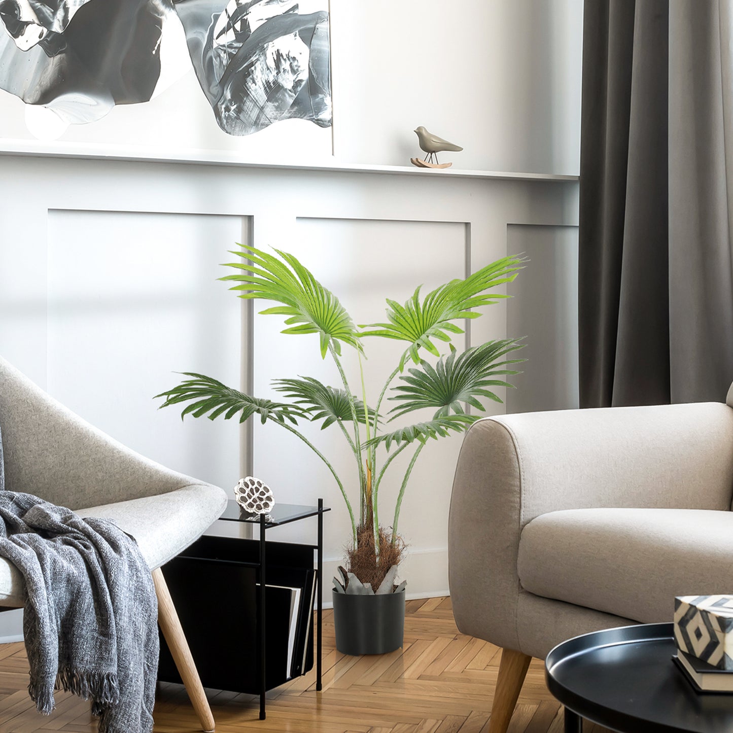 94cm Artificial Palm Tree, Decorative Artificial Plant with Lifelike PEVA Leaves and Coconut Coir, Fake Tree