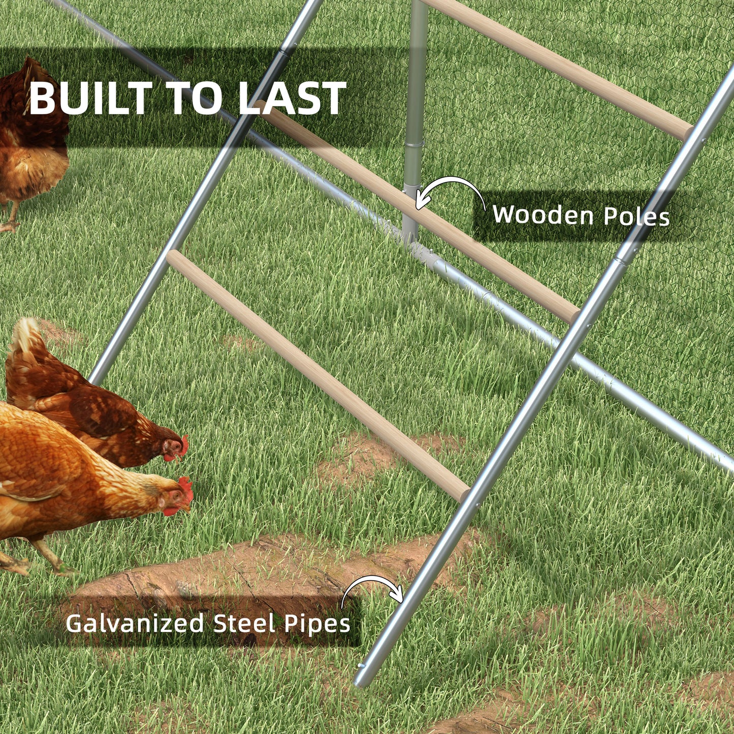 Chicken Perch for Coop, Wooden and Galvanised Steel Roosting Bar Jungle Gym, Chicken Roosting Ladder for Backyard Farm