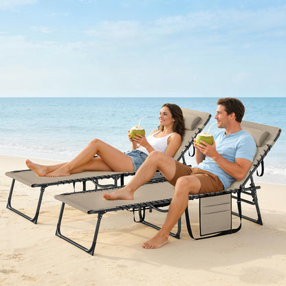 Five-Position Reclining Sun Loungers Set of 2 - Beige