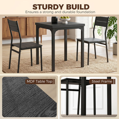 3 Piece Space-Saving Kitchen Table and Chairs, Dining Table Set for 2 with Metal Legs, Black Wood Effect