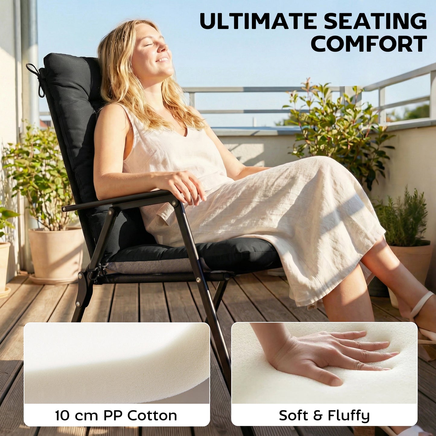 Patio Chair Cushions Set of 4, Waterproof Non-Slip Lounge Chair Cushions, 112x53cm, Black
