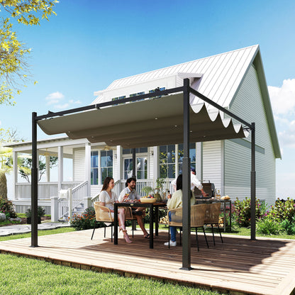 3 x 3(m) Metal Pergola with Retractable Roof and Magnetic Fixture, Outdoor Gazebo Garden Pergola Kit Sun Shade Canopy
