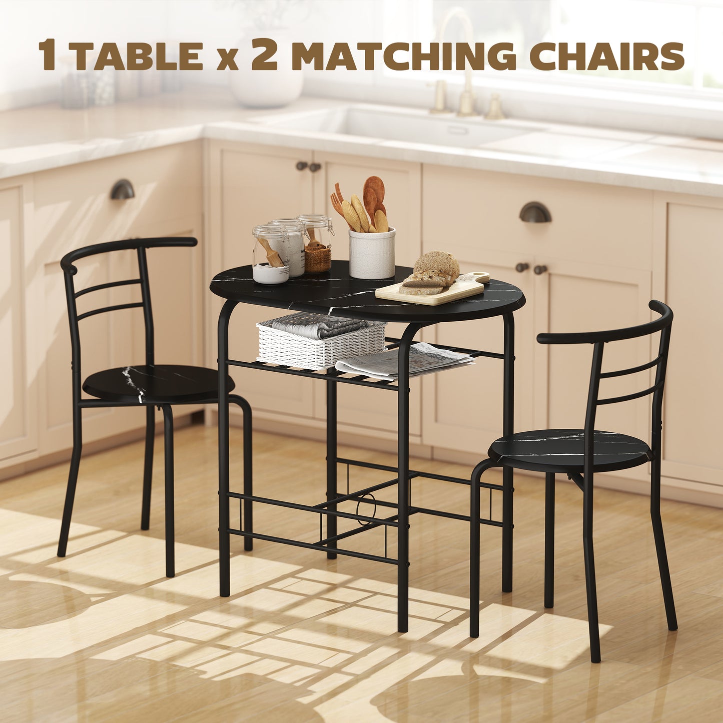 Three-Piece Compact Dining Set - Black