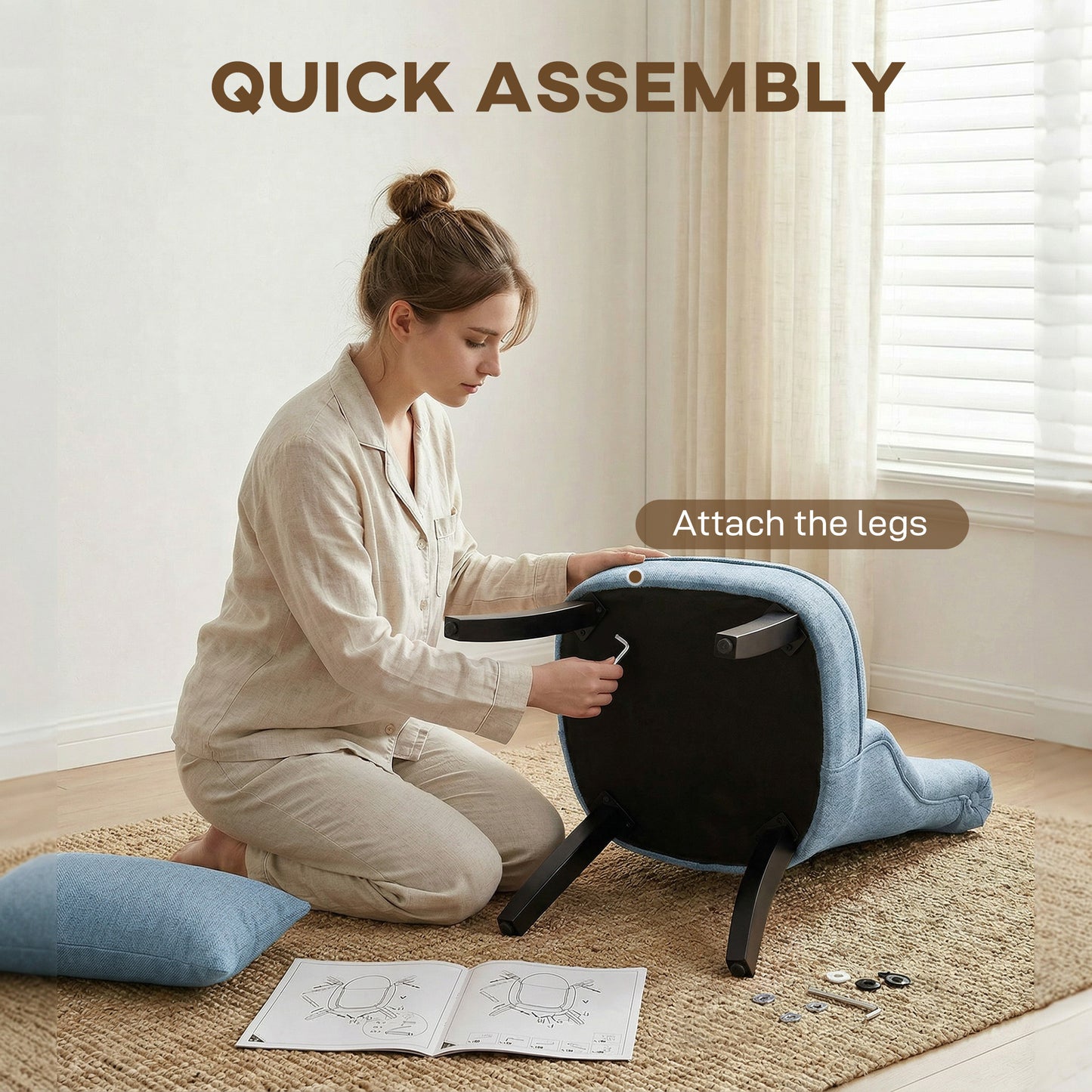 Fabric Single Sofa Dining Chair Tub Chair Upholstered W/ Pillow Solid Wood Leg Home Living Room Furniture Blue