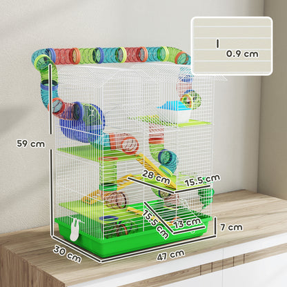 Hamster Cage, 5 Tier Carrier Habitat with Exercise Wheels Tunnel Tube Water Bottle Dishes House Ladder