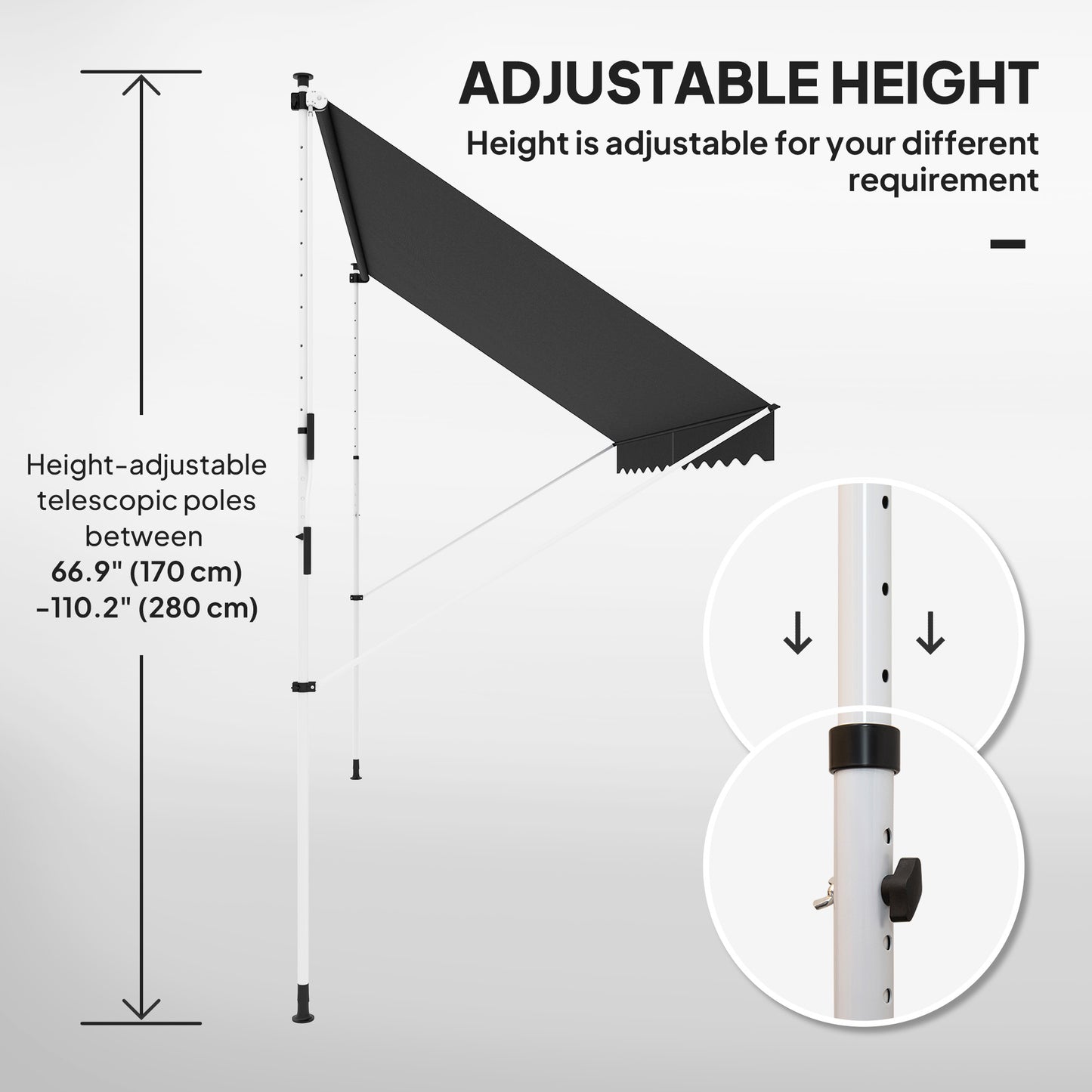 3x1.5m Adjustable Outdoor Aluminium Frame Awning Black