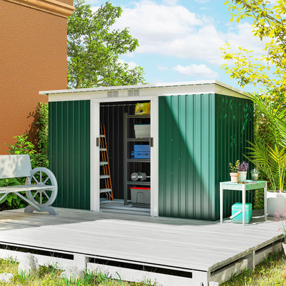 9ft x 4ft Metal Garden Shed, Outdoor Tool House with Foundation Kit, Ventilations and Double Doors, Deep Green